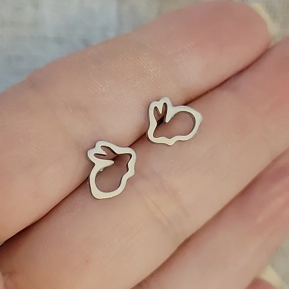 Silver Bunny Stud Earrings - Picture 3 of 5